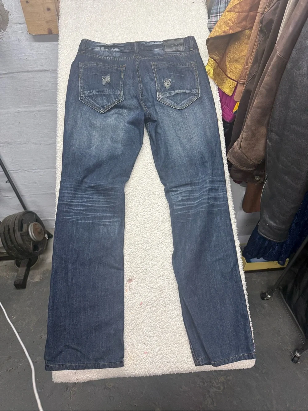 CJ Black Premium Distressed Dark Blue boot-Leg Jeans Mens 34x34